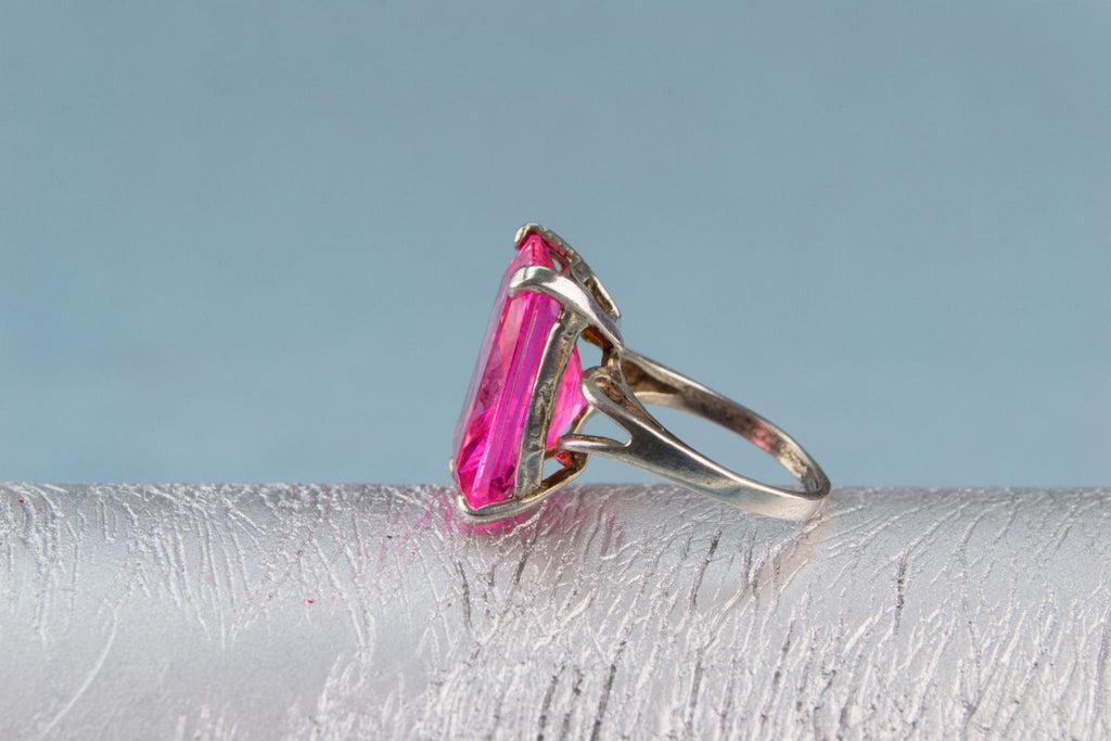 Pink Cushion Ring in Sterling Silver