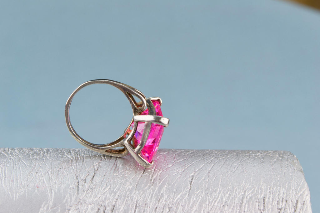 Pink Cushion Ring in Sterling Silver