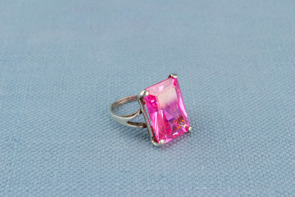 Pink Cushion Ring in Sterling Silver