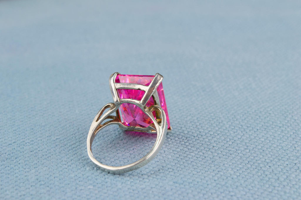 Pink Cushion Ring in Sterling Silver