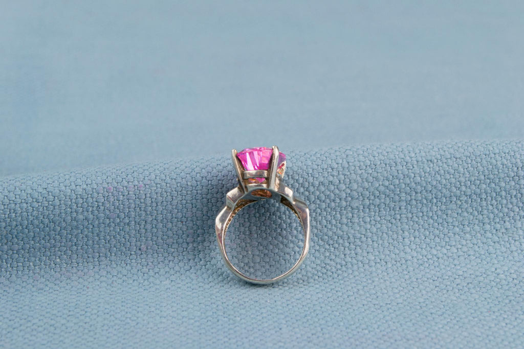Pear Cut Pink Ring In Sterling Silver