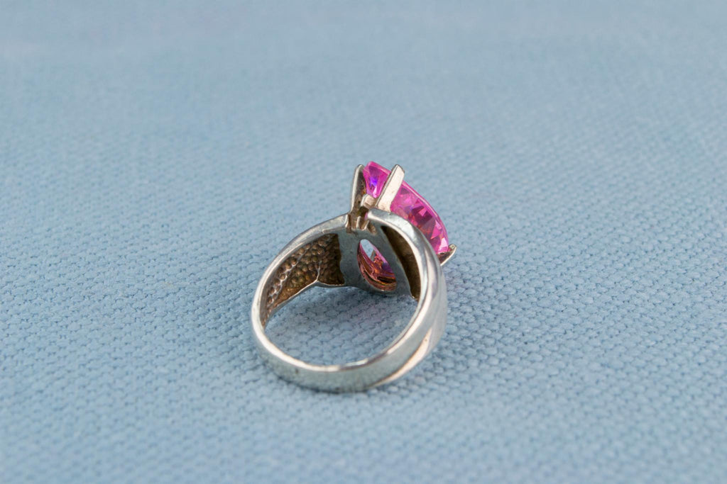Pear Cut Pink Ring In Sterling Silver