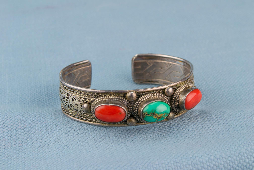 Bracelet in Silver Coral and Turquoise