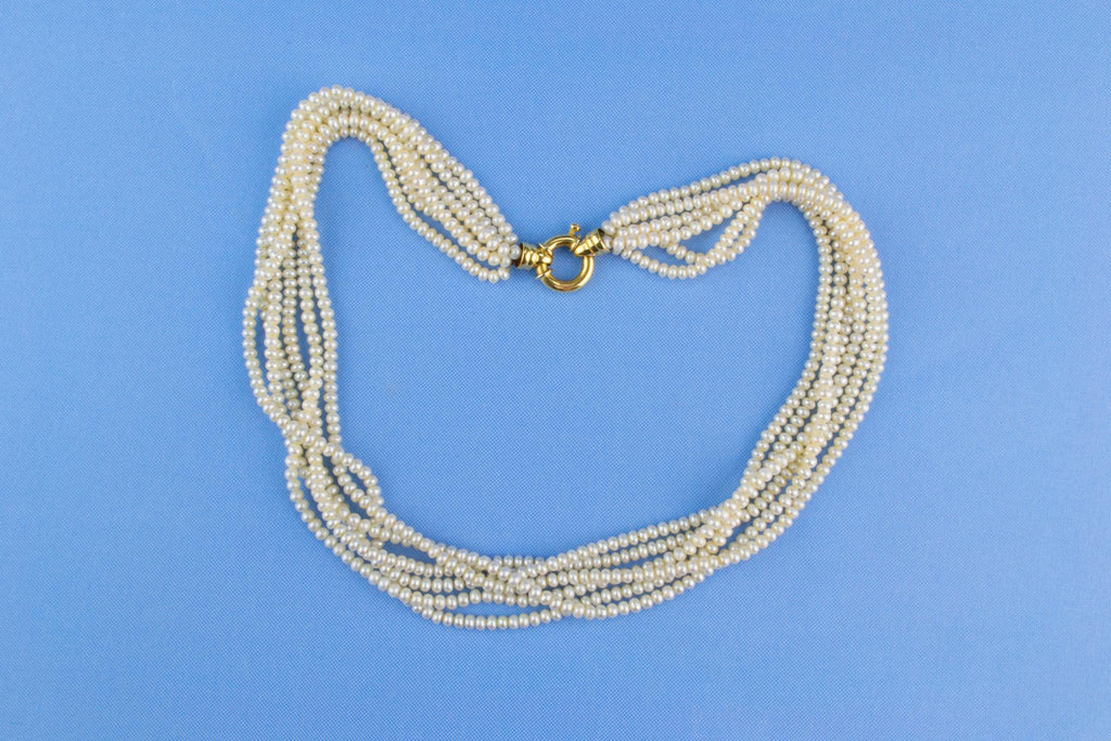 6 String Necklace 18ct Gold and Fresh Water Cultured Pearls