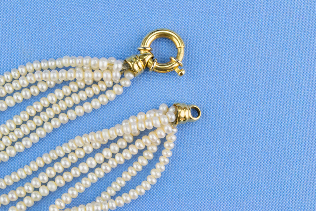 6 String Necklace 18ct Gold and Fresh Water Cultured Pearls