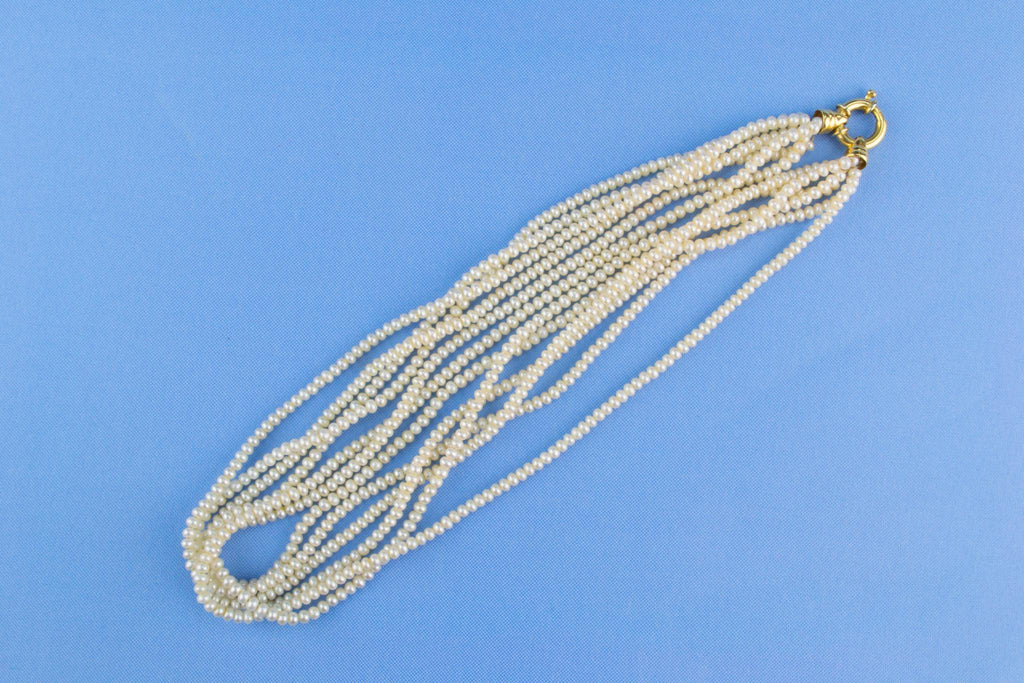 6 String Necklace 18ct Gold and Fresh Water Cultured Pearls