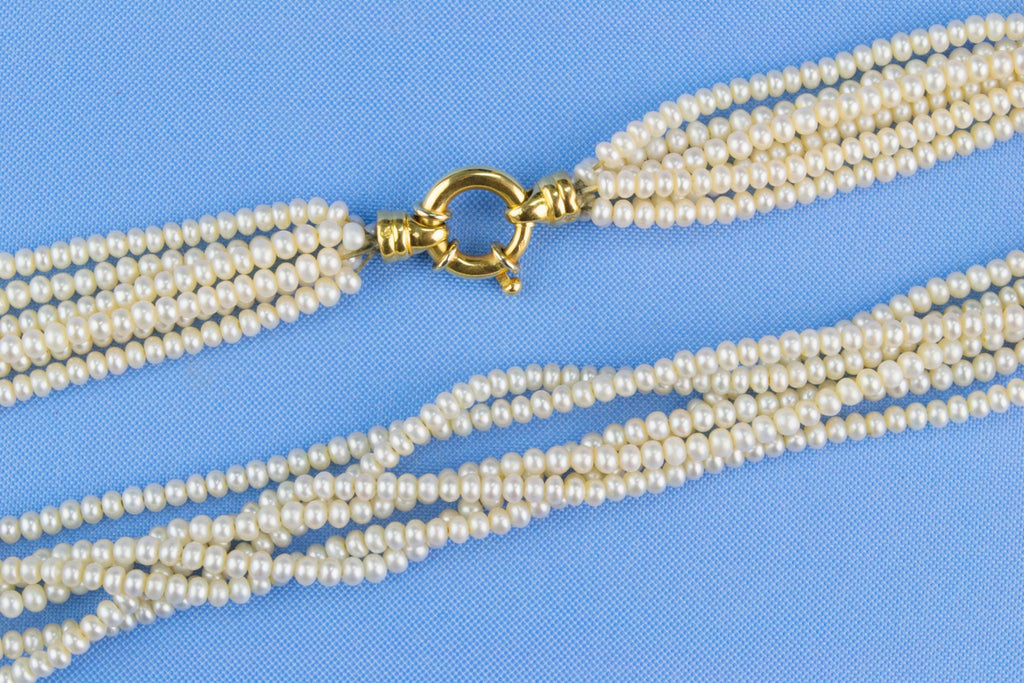 6 String Necklace 18ct Gold and Fresh Water Cultured Pearls
