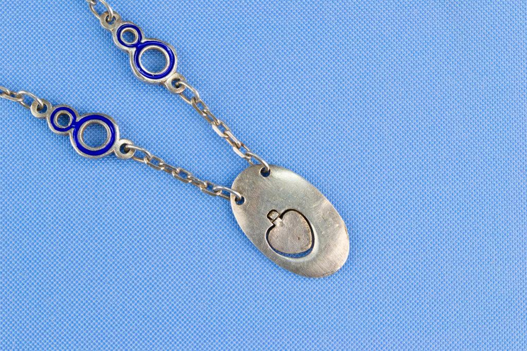 Silver and Blue Enamel Necklace with Heart Pendant