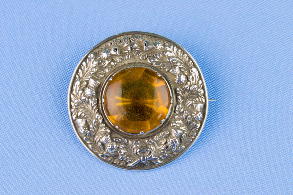 Scottish Thistles Brooch Silver & Citrine Victorian 19th Century