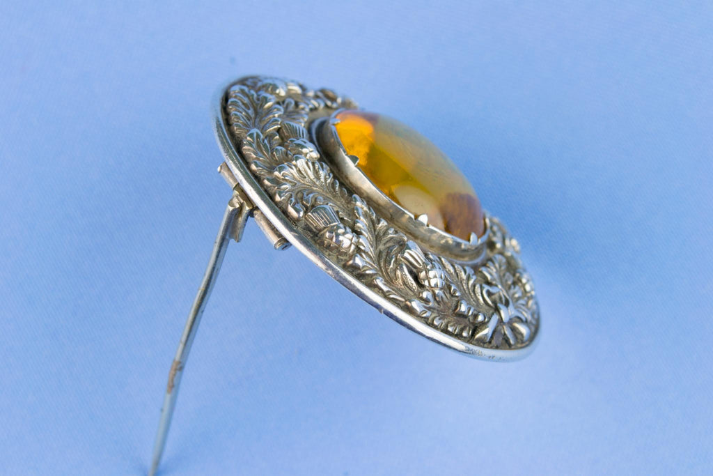 Scottish Thistles Brooch Silver & Citrine Victorian 19th Century