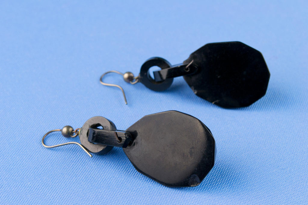 Black Jet Suite Earrings & Brooch, English Circa 1870