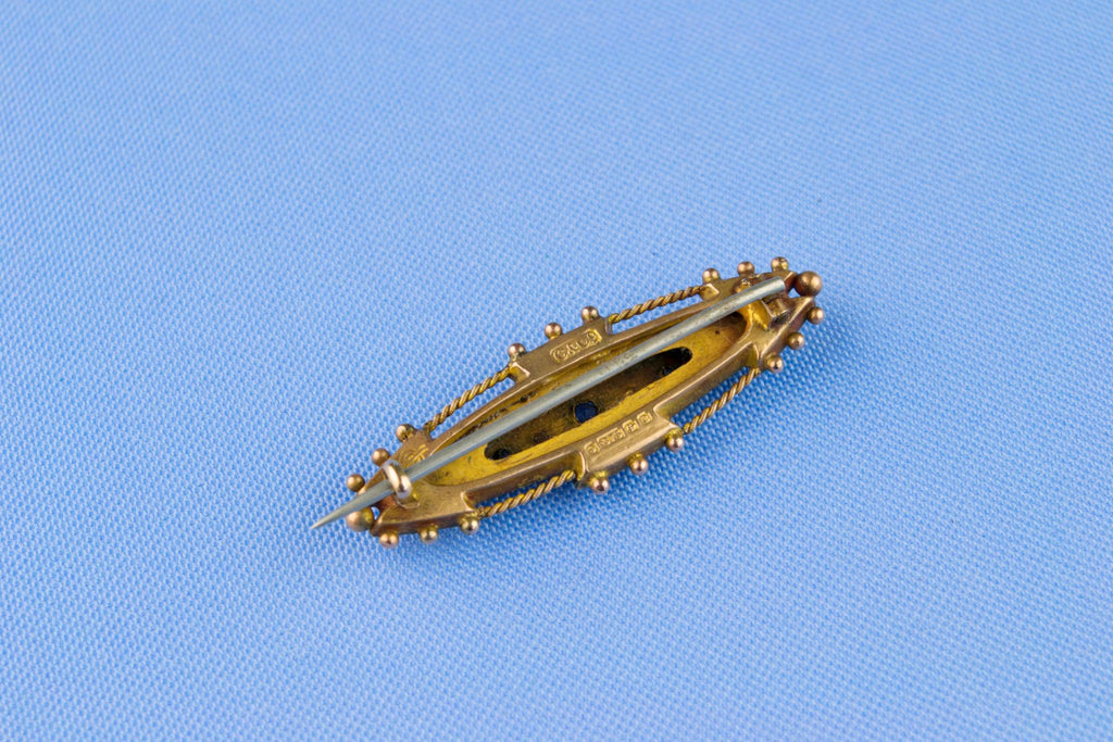 9ct Gold Brooch Pearls and Sapphire, English 1902