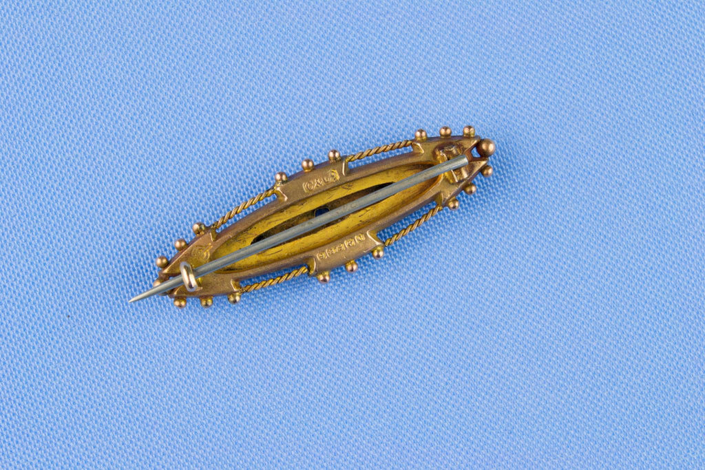 9ct Gold Brooch Pearls and Sapphire, English 1902