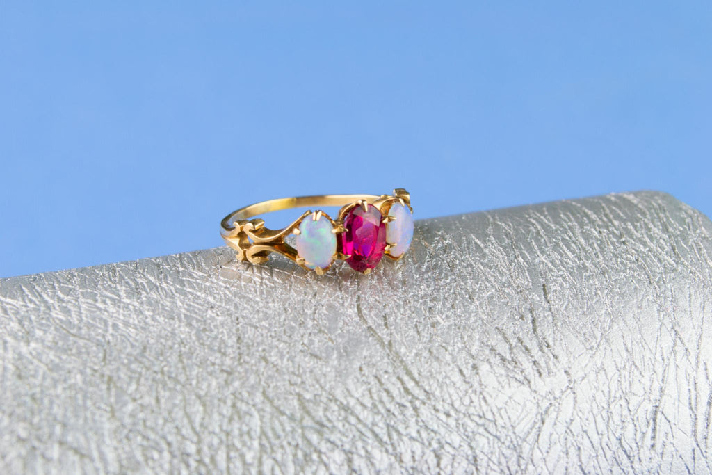 14ct Gold Opal and Rubellite Ring