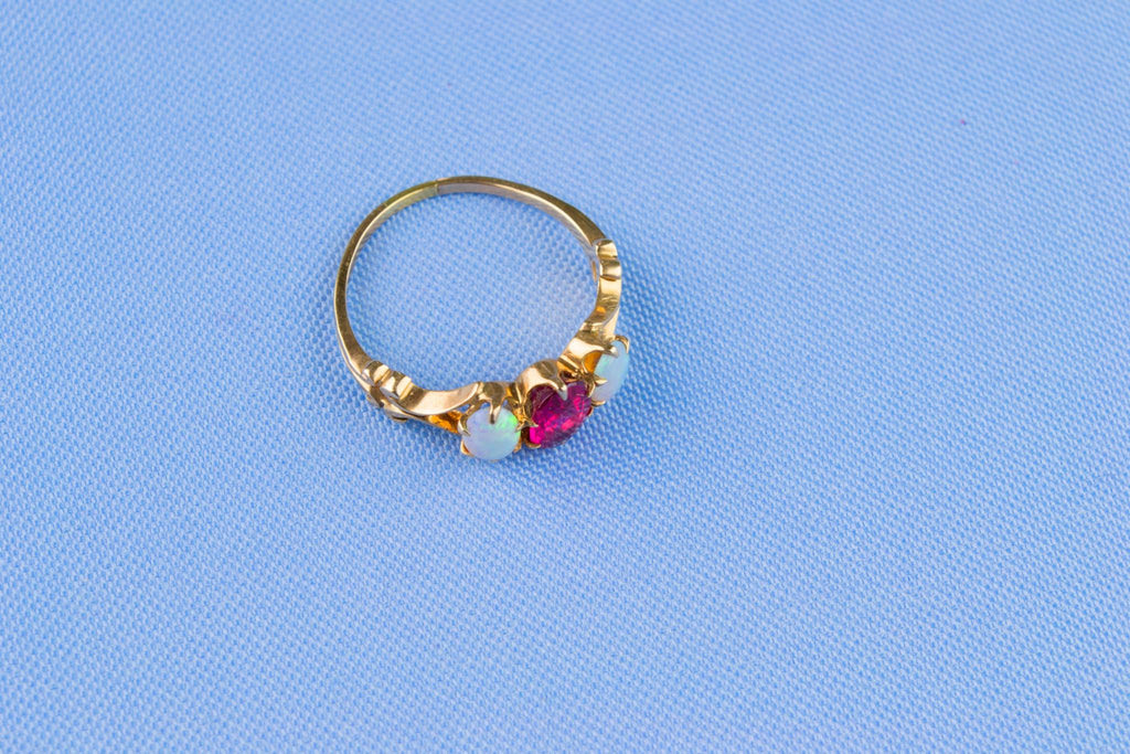 14ct Gold Opal and Rubellite Ring
