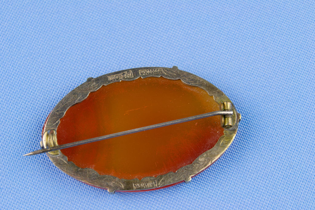 Red Agate & Silver Brooch, Chinese 19th Century