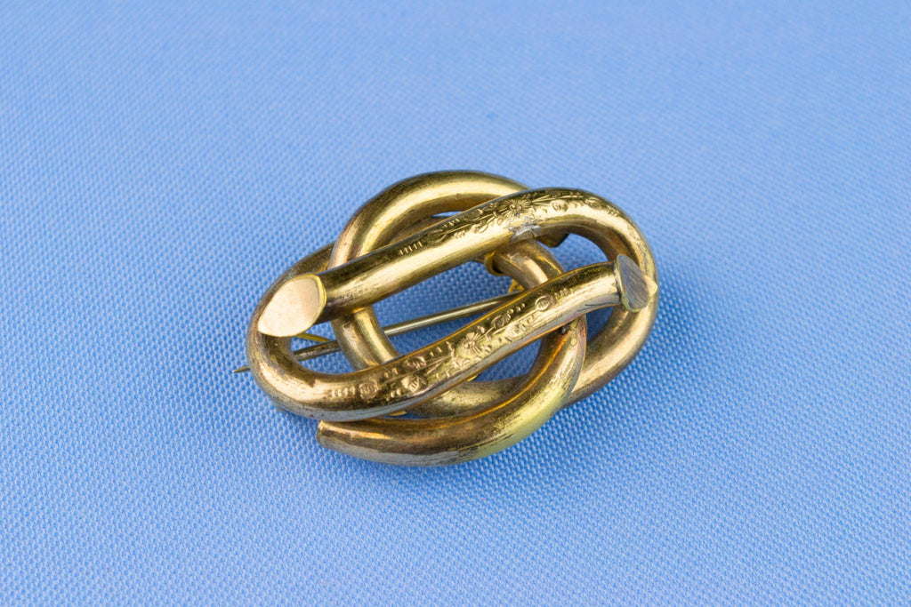 Victorian Gold Plated Knot Brooch, English 19th Century