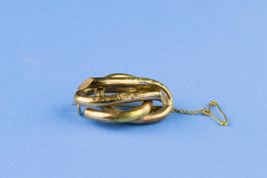 Victorian Gold Plated Knot Brooch, English 19th Century