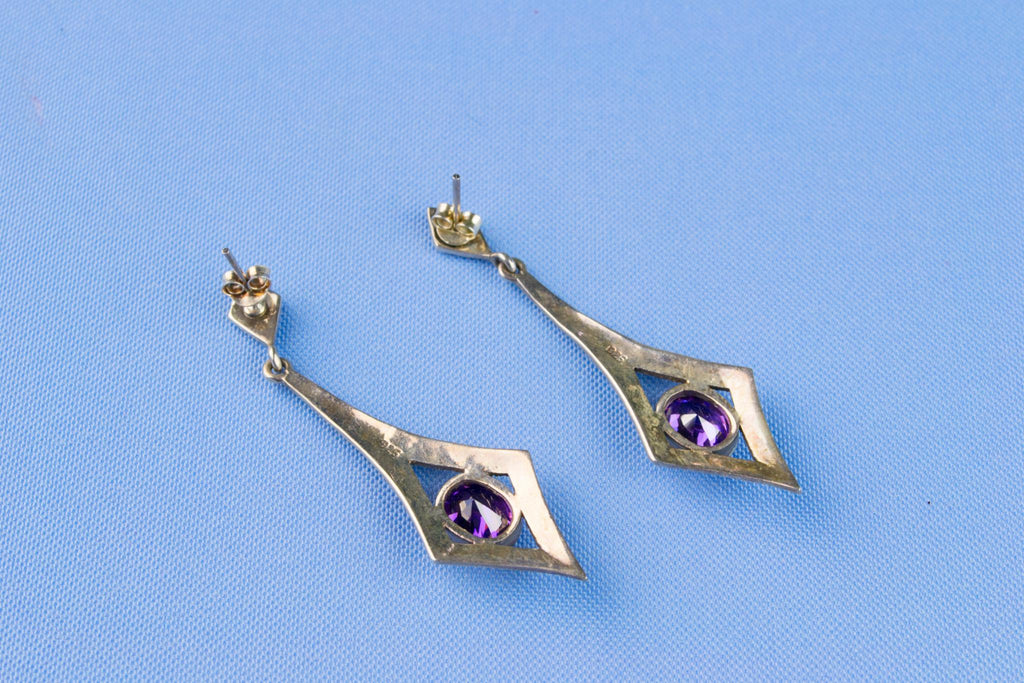 Amethyst and Marcasite Earrings in Sterling Silver