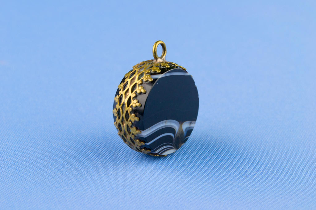 Victorian Banded Agate Pocket Watch Fob, English 19th Century