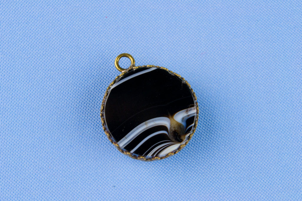 Victorian Banded Agate Pocket Watch Fob, English 19th Century