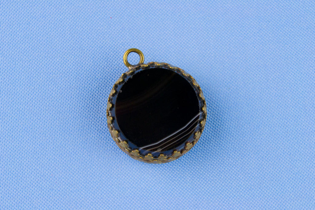 Victorian Banded Agate Pocket Watch Fob, English 19th Century