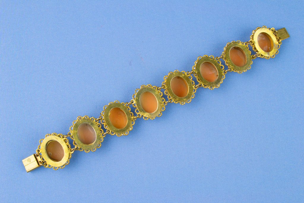 Carved Shell Cameo and Seed Pearl Bracelet