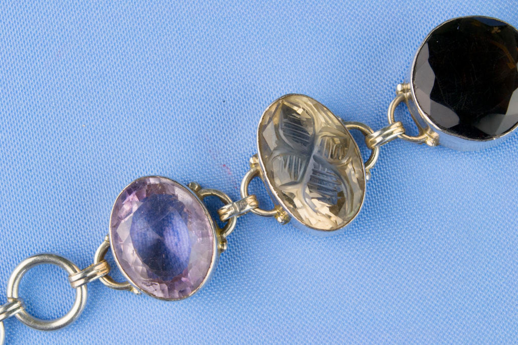 Silver Bracelet with Carved Gem Stones