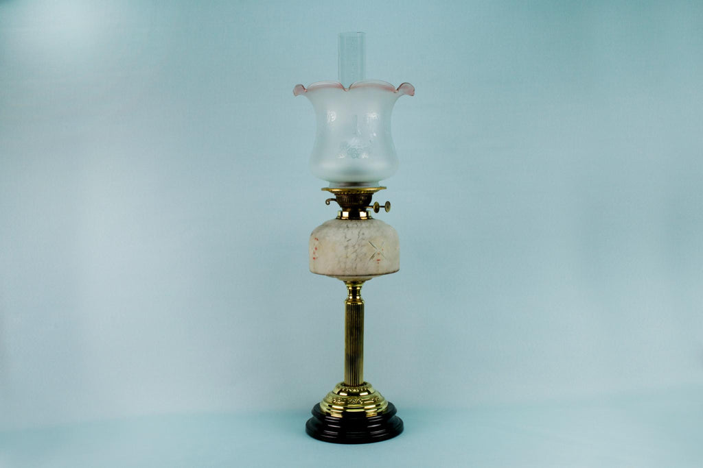 Tall Glass and Brass Oil Lamp, English 19th Century