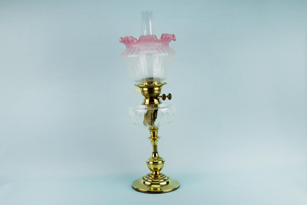 Vianne Pink Glass Oil Lamp, French Circa 1900