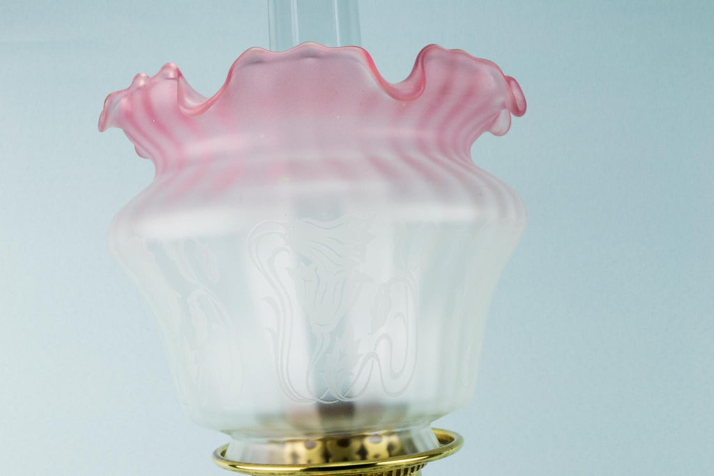 Vianne Pink Glass Oil Lamp, French Circa 1900