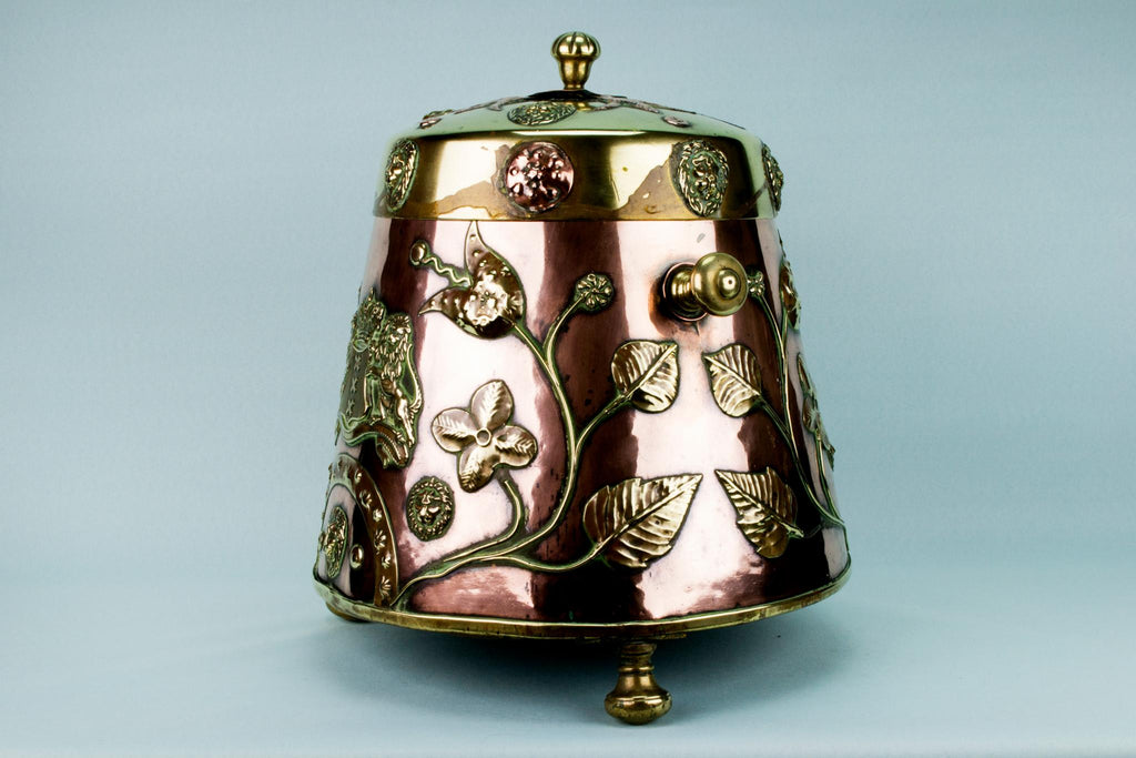 Copper Fireplace Bucket with Tulips, Dutch 19th Century