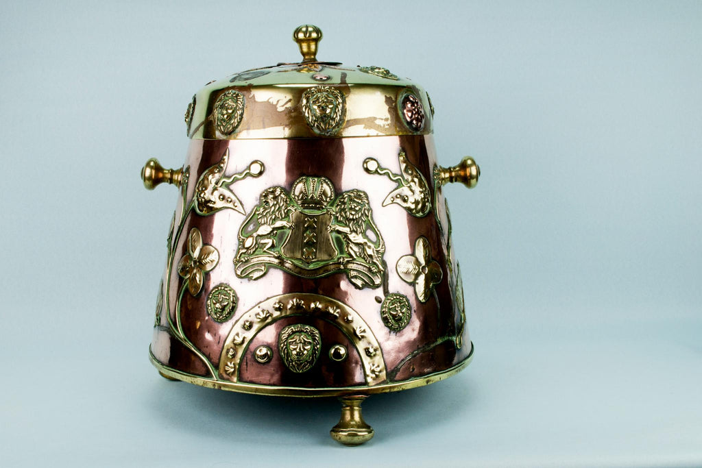Copper Fireplace Bucket with Tulips, Dutch 19th Century