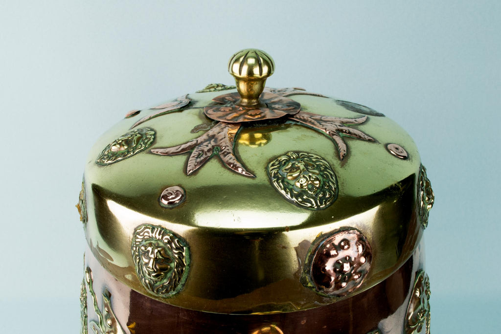 Copper Fireplace Bucket with Tulips, Dutch 19th Century