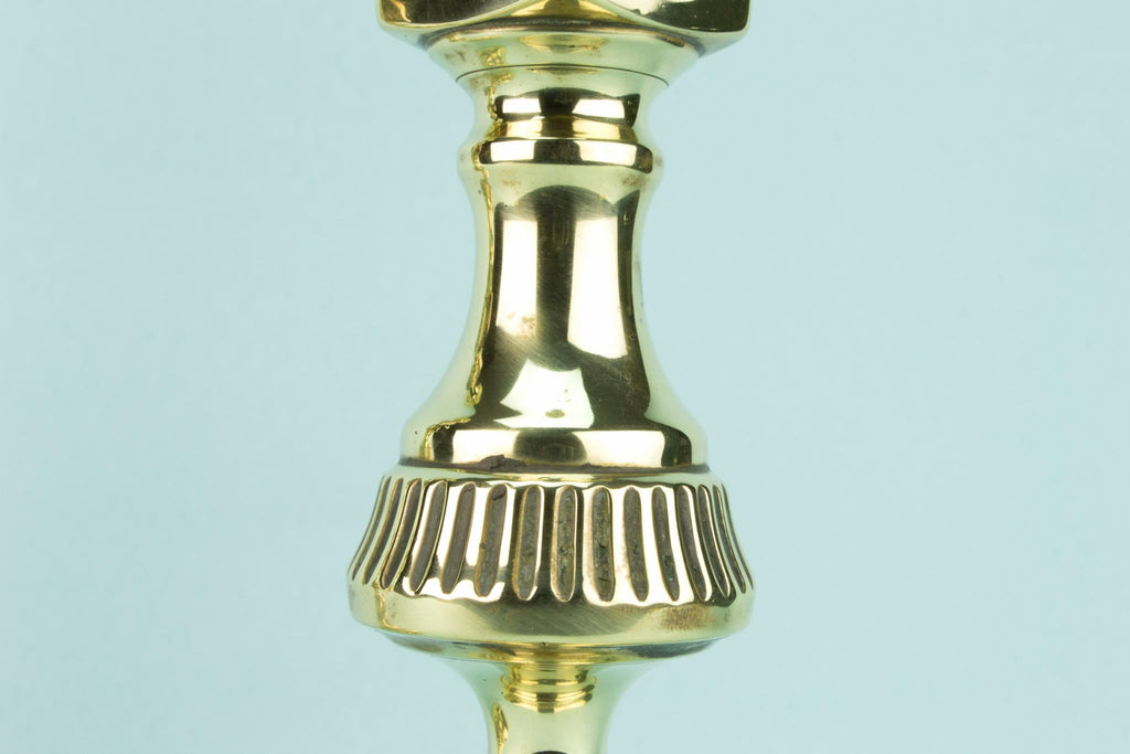 Pair Of Polished Brass Tall Candlestick, English 19th Century