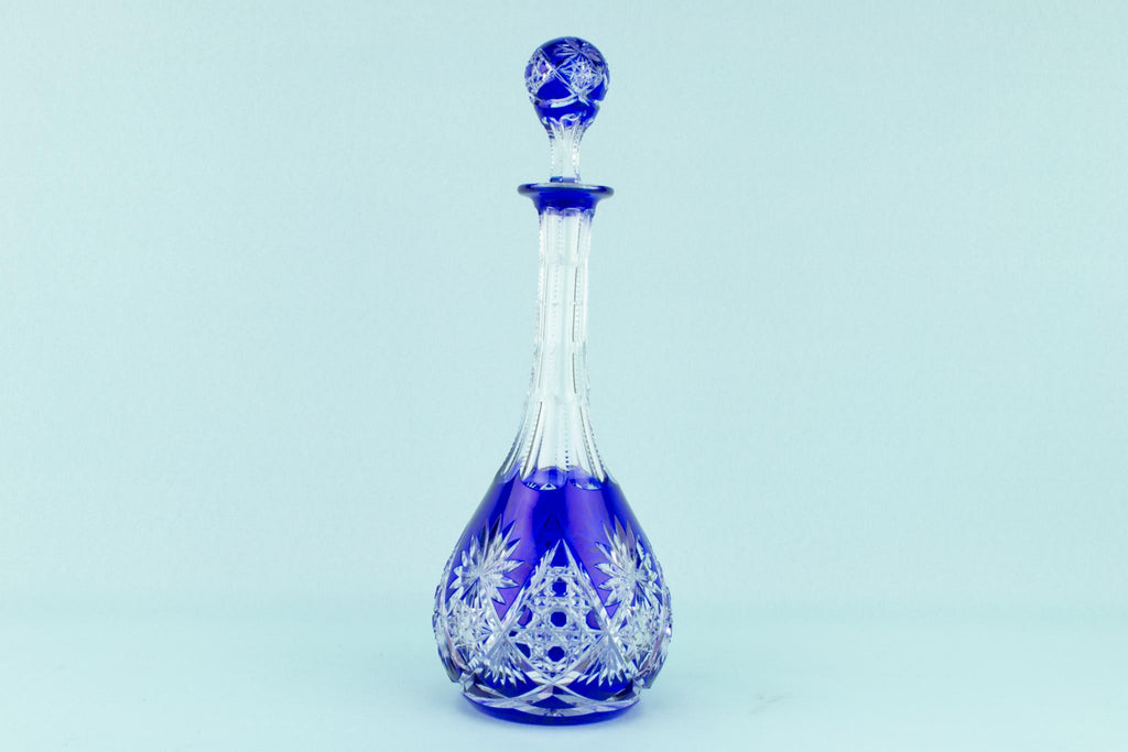 Blue Cut Glass Decanter, English 1930s