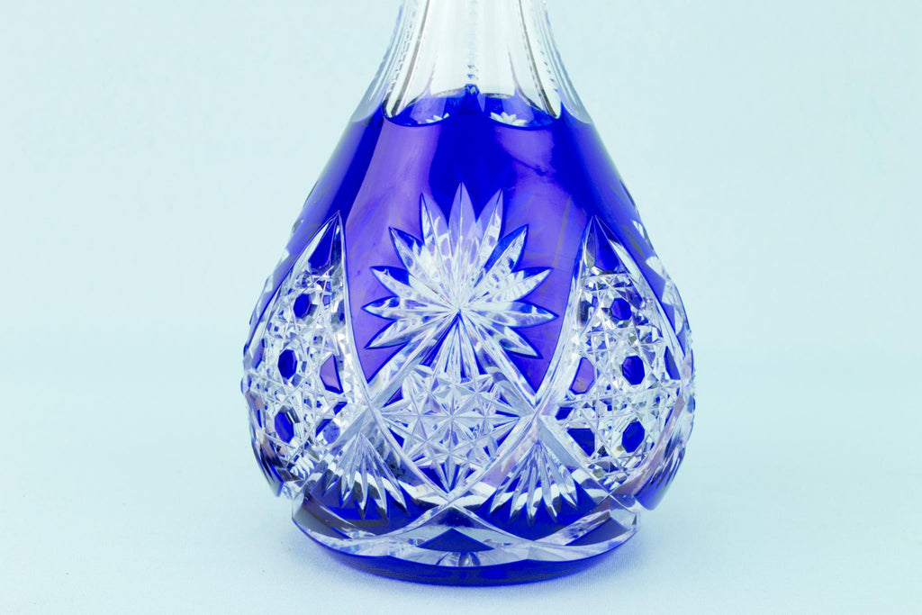 Blue Cut Glass Decanter, English 1930s