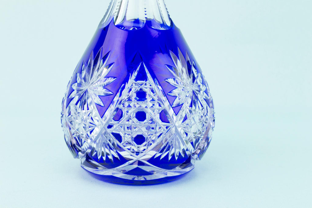 Blue Cut Glass Decanter, English 1930s