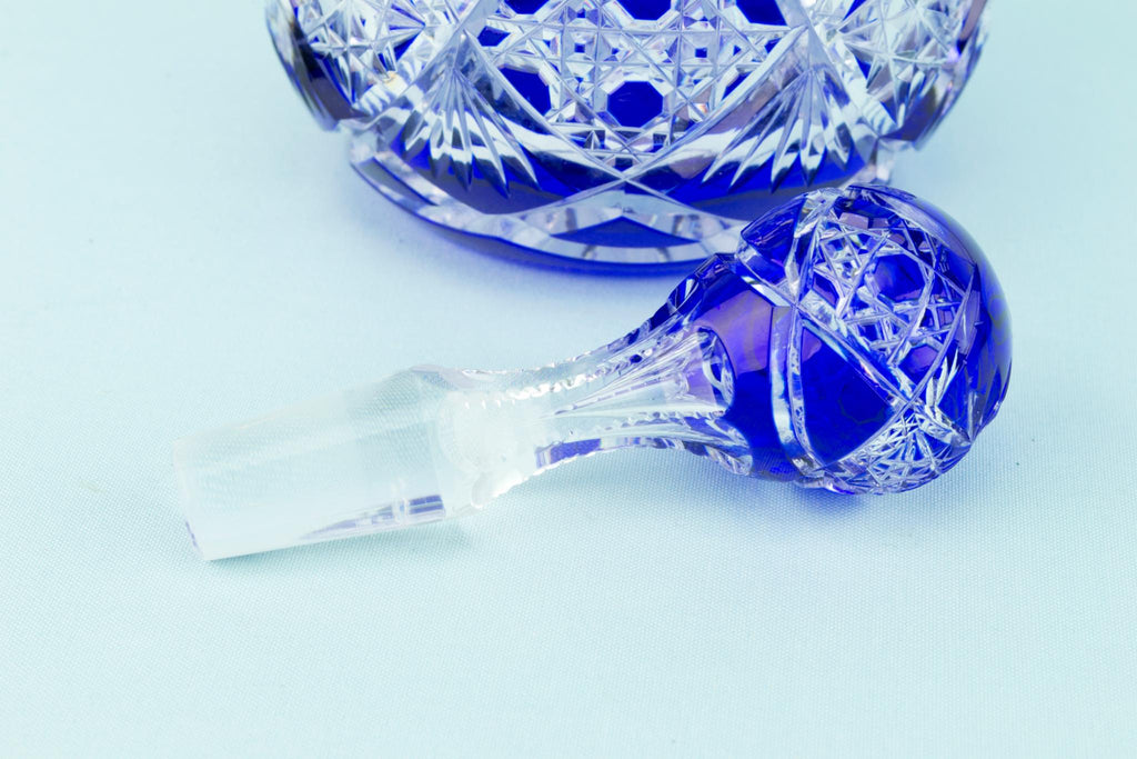 Blue Cut Glass Decanter, English 1930s