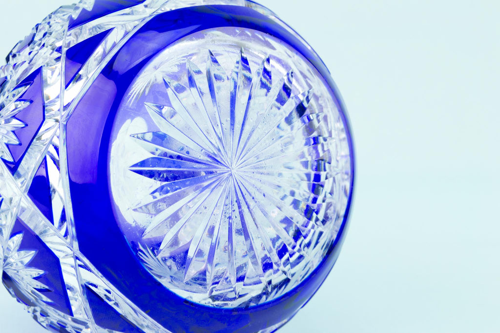 Blue Cut Glass Decanter, English 1930s