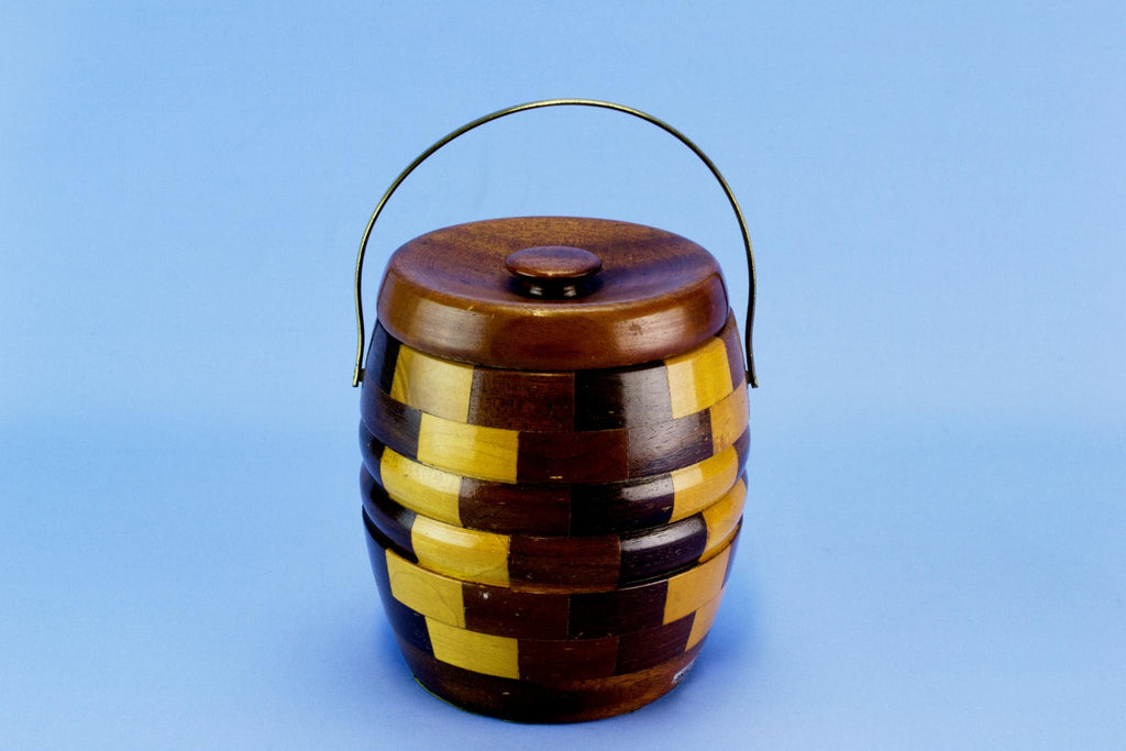 Ice Bucket Barrel in Chequered Wood, English 1950s