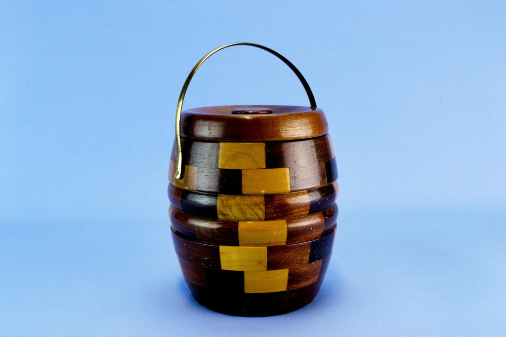 Ice Bucket Barrel in Chequered Wood, English 1950s