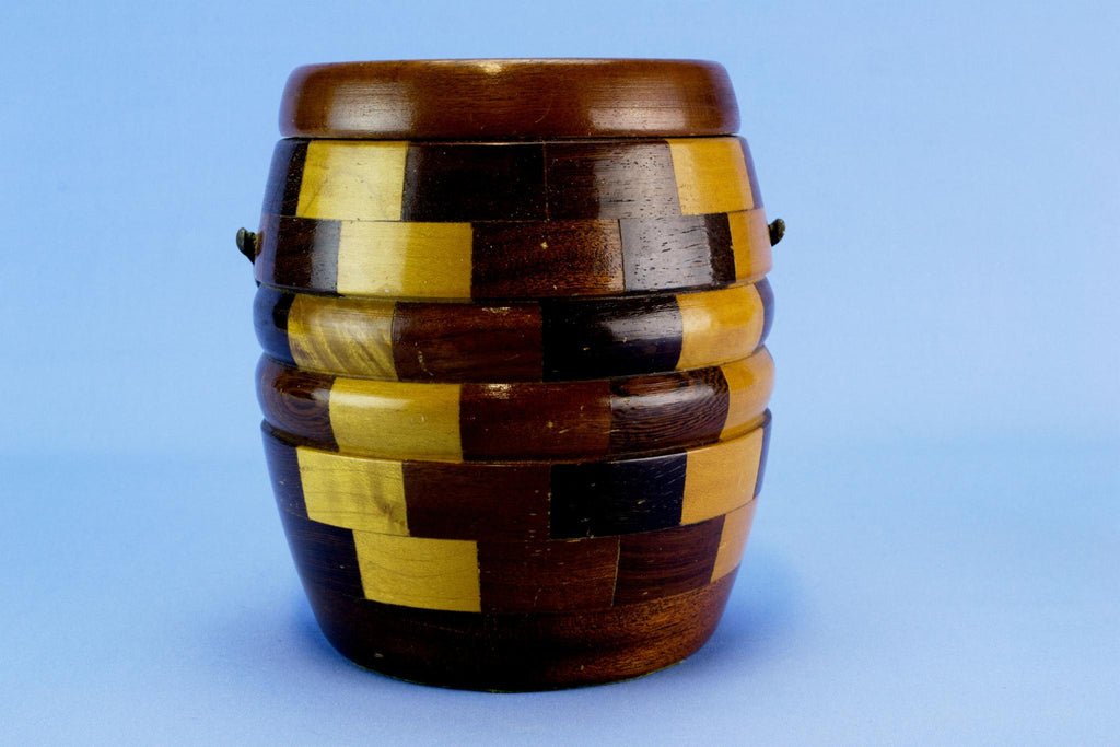 Ice Bucket Barrel in Chequered Wood, English 1950s
