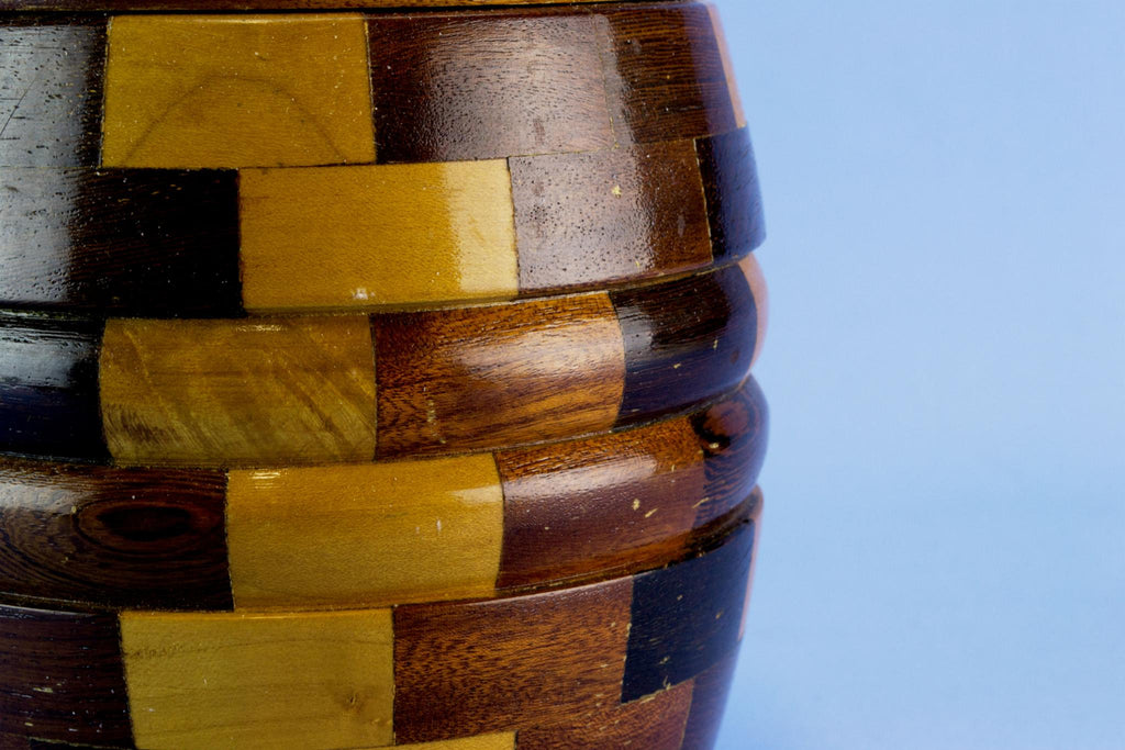 Ice Bucket Barrel in Chequered Wood, English 1950s
