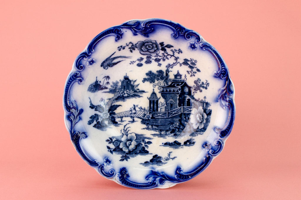 Flow Blue Serving Bowl, English Victorian 1890s