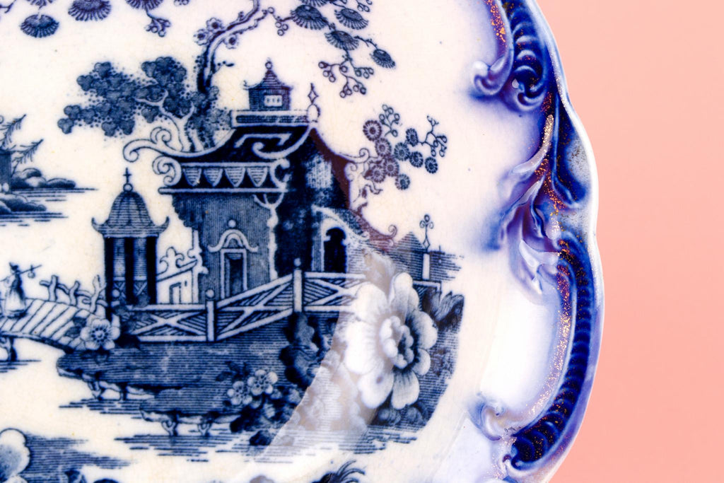 Flow Blue Serving Bowl, English Victorian 1890s