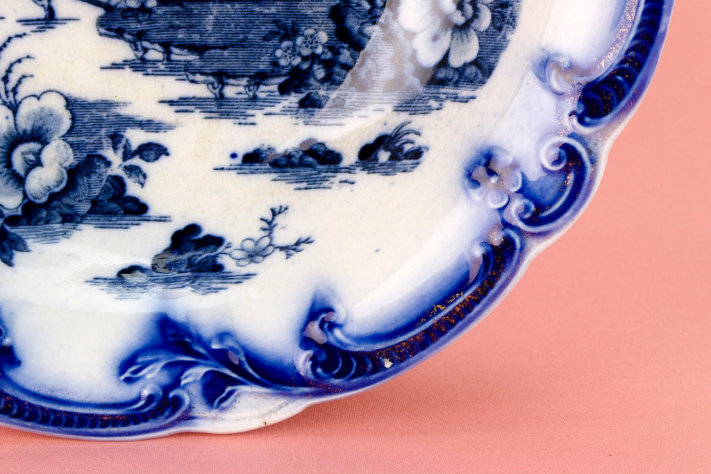 Flow Blue Serving Bowl, English Victorian 1890s