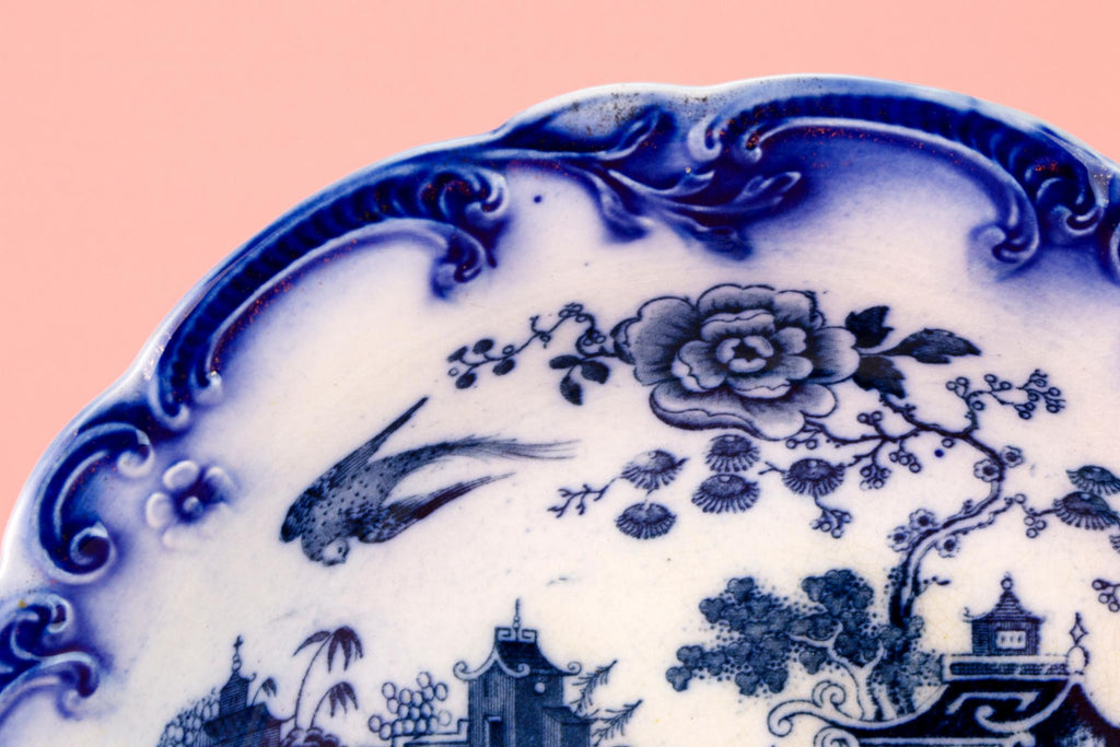 Flow Blue Serving Bowl, English Victorian 1890s