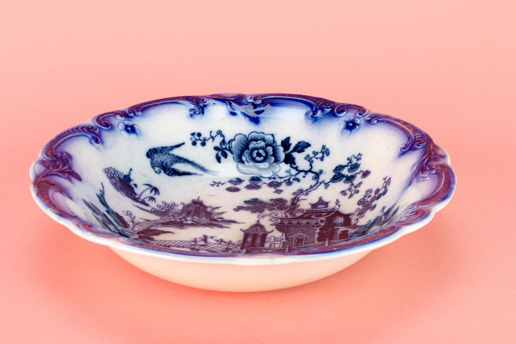 Flow Blue Serving Bowl, English Victorian 1890s