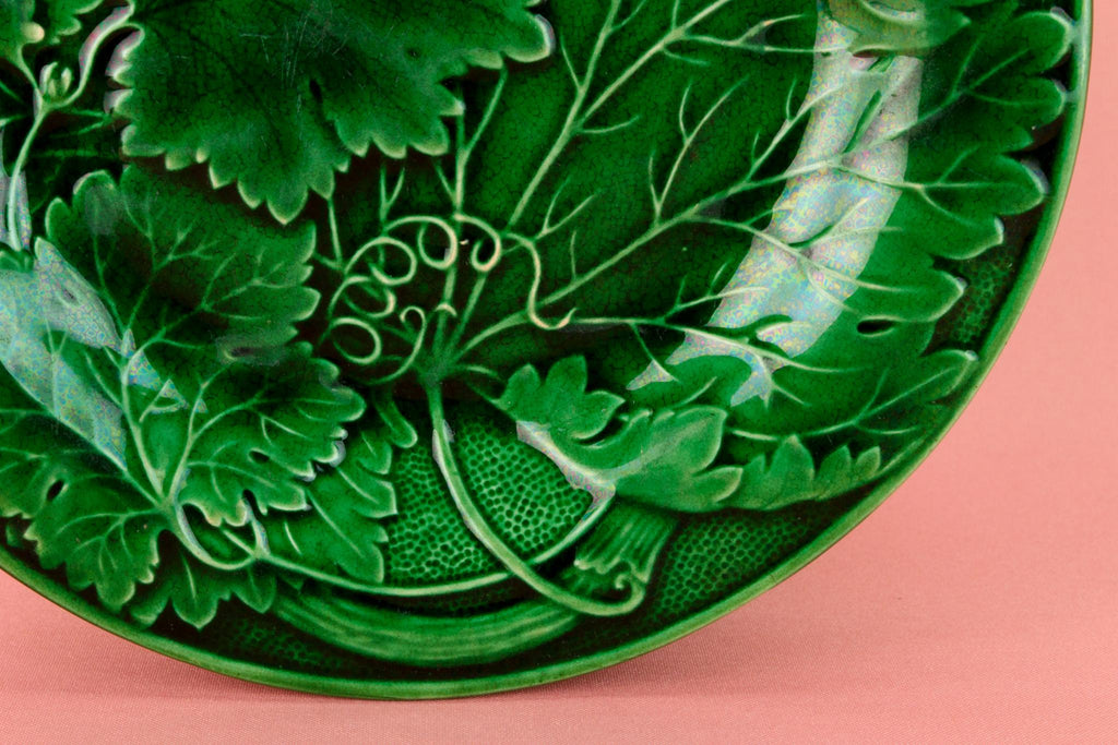 6 Green Majolica Dessert Plates, English 19th Century